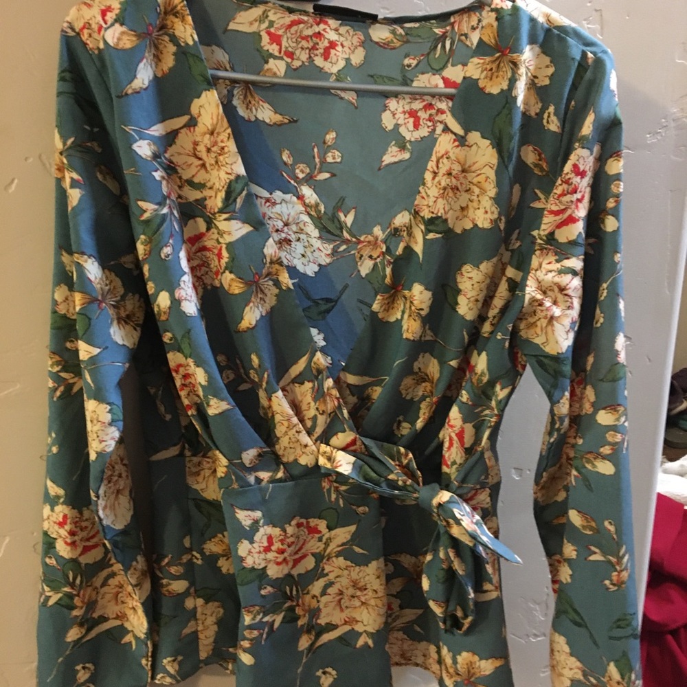 Floral wrap front blouse